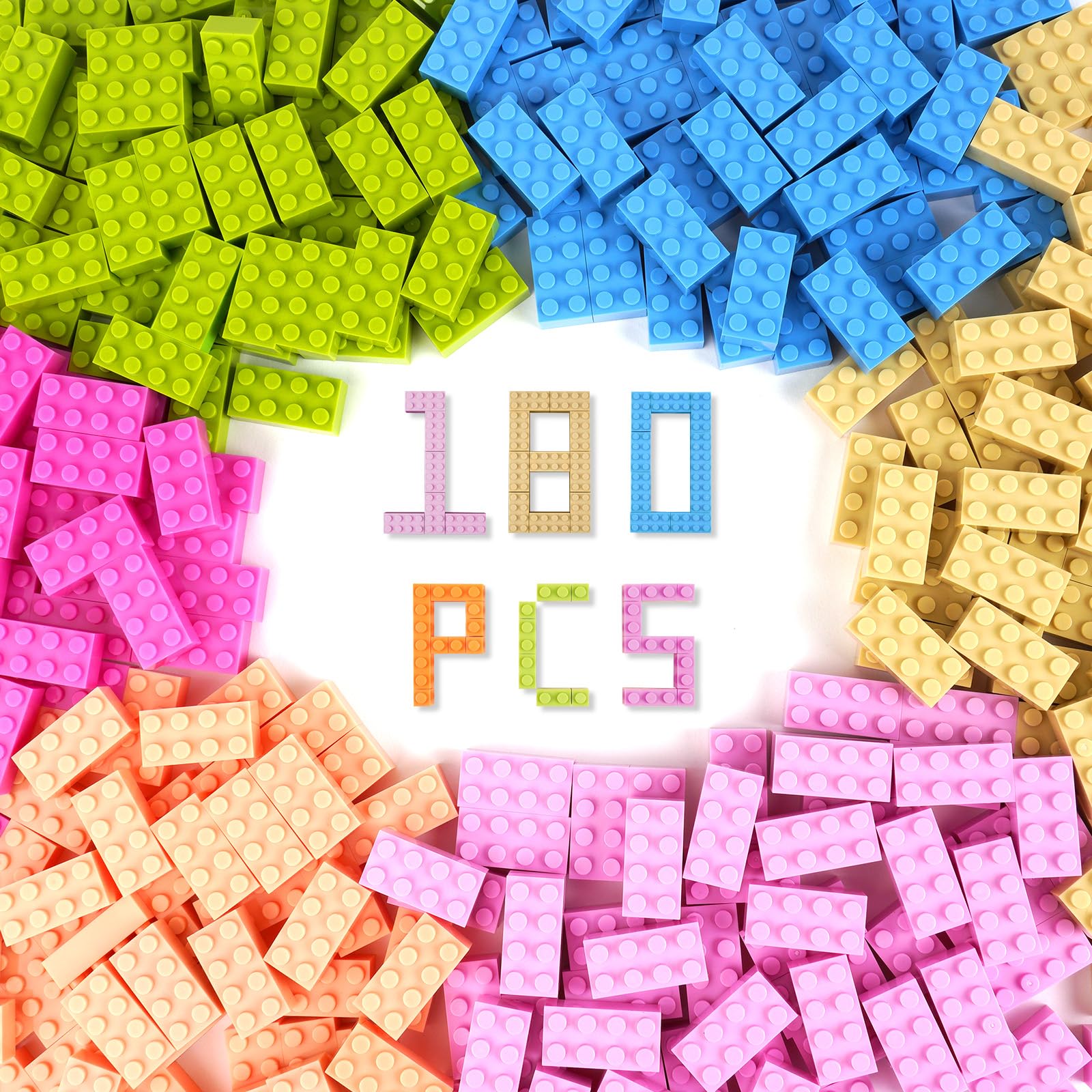HOTUT Building Bricks 180 Pieces 2x4 Multicolor, Classic Building Blocks Compatible with Most Major Brands, Large Creative Building Toy for Kids, Building Toys for Kids, Girls, Boys Aged 6 Plus