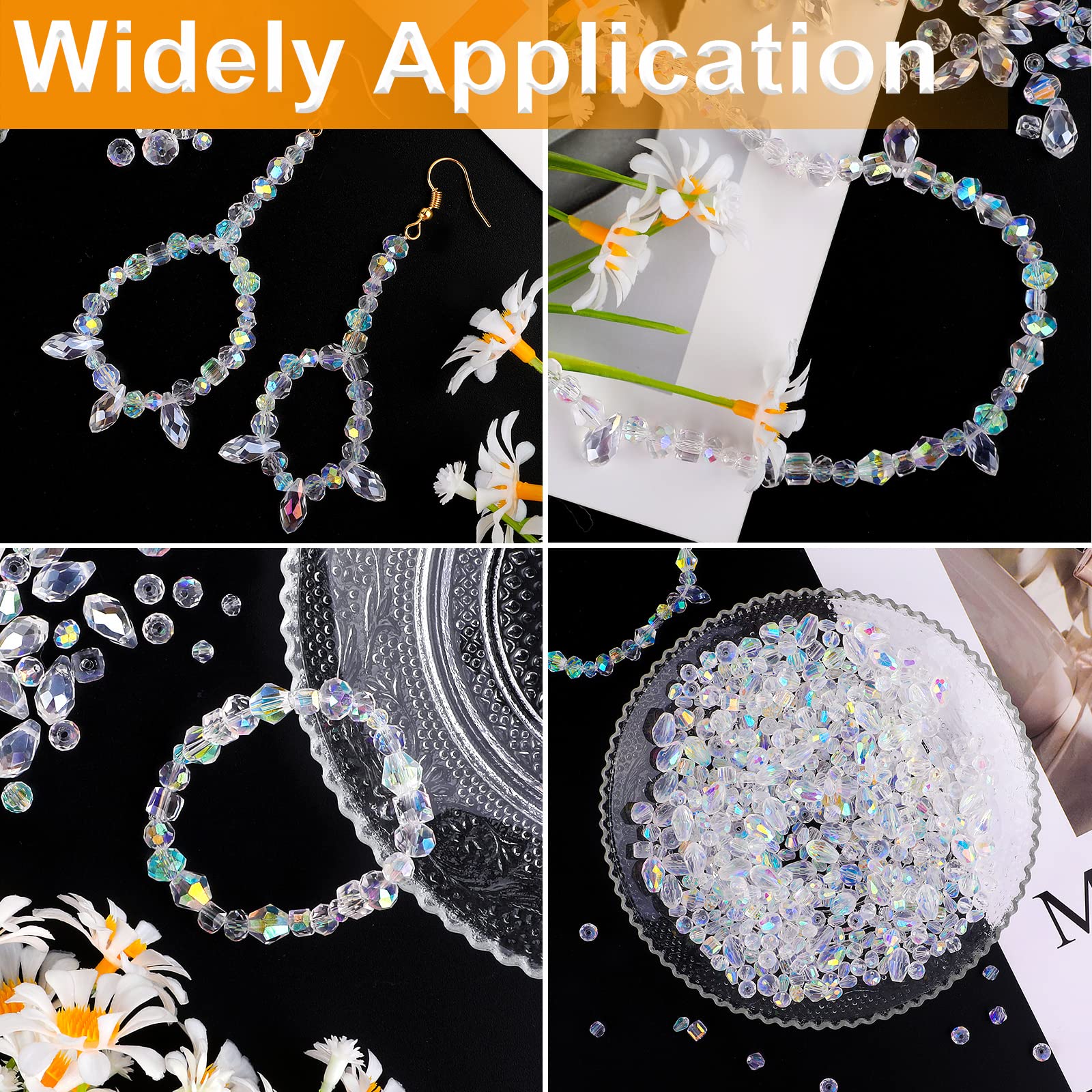 600 Pcs Glass Beads for Jewelry Making, Assorted Crystal Rondelle Beads with Box - 4/6/8mm, AB Color
