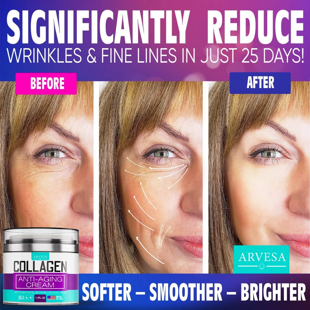 Collagen Cream - Anti Aging Face Moisturizer - Day & Night Wrinkle Cream - Boosted with Hyaluronic Acid & Vitamin A+E - Natural Firming Cream for Fine Lines & Wrinkles - Made in USA: Beauty