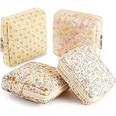 Paterr 4 Pcs Mini Quilted Floral Makeup Bag Women Gifts Small Cosmetic Bag Floral Quilted Makeup Pouch with Zipper Cute Travel Toiletry for Women Girls Gifts(Pink, Orange Flower)