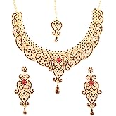 Touchstone Indian jewelry set for women bollywood gold jewellery wedding outfits necklace sets earrings bridal maang tikka fancy costume girls big desi accessories rhinestone in gold or silver tone