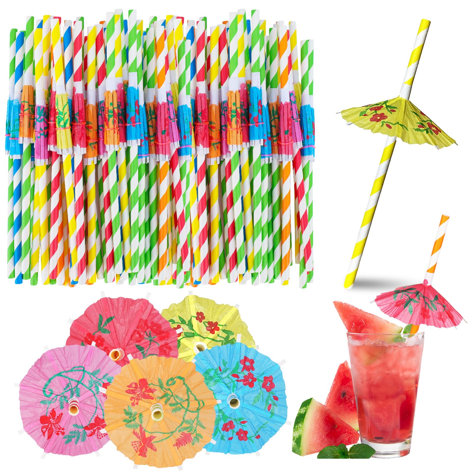 50 Pcs Biodegradable Paper Cocktail Straws With Umbrellas for Summer Party Drinks Decoration