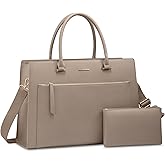 LOVEVOOK Laptop Bag for Women 15.6 Inch Tote Work Bag Leather Computer Briefcase Waterproof Business Teacher Office Bag Handbag with Small Clutch,Light Khaki