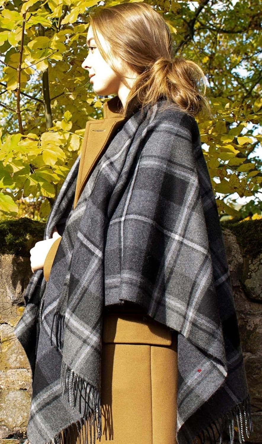 Ladies Shawl Cape MacRae Hunting Grey Tartan Lambswool Made To Order: Clothing