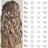YISSION 40 Pcs Mini Flower Hair Clips - Cute Rhinestone & Pearl Hair Pins - Decorative Butterfly Hair Clips - White - Wedding & Bridal Hair Accessories for Girls & Women