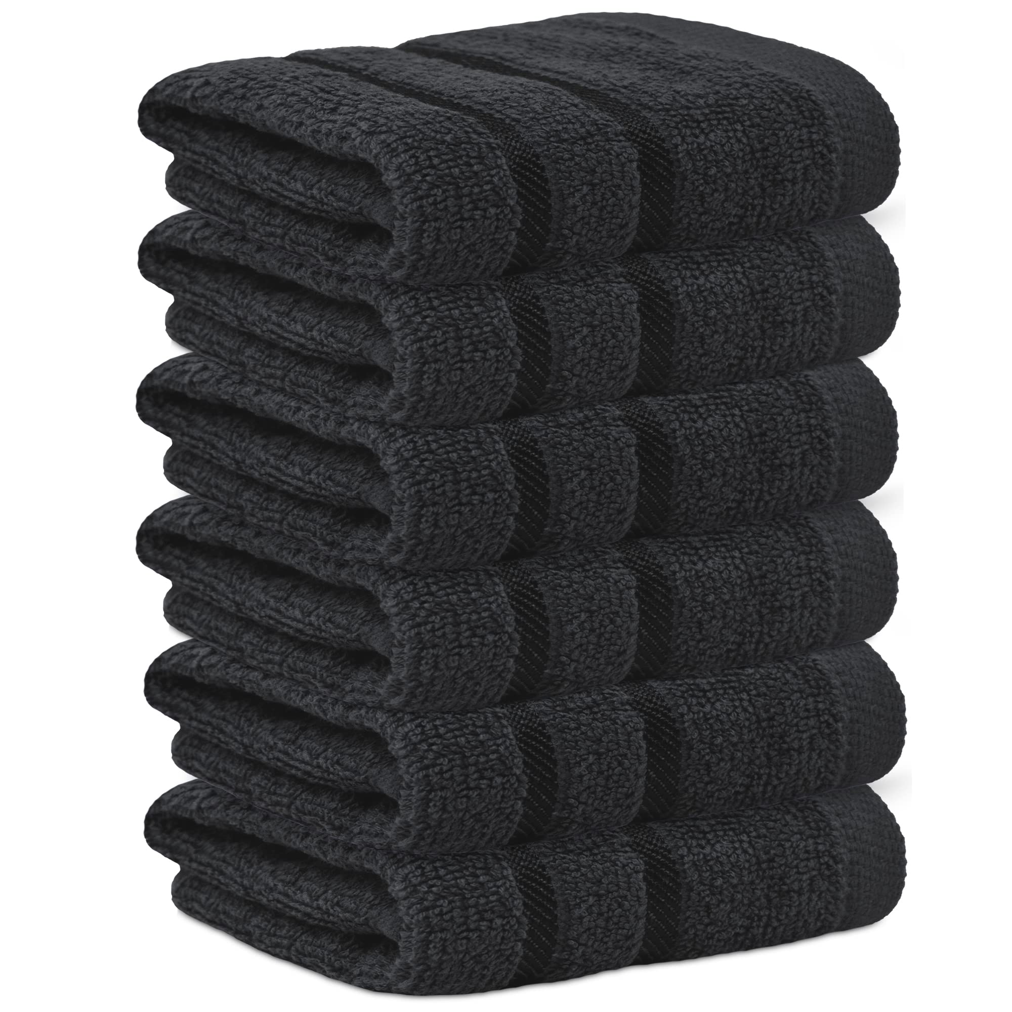 Towelogy® Fast Drying Flannel Face Cloth 100% Cotton Super Soft Premium Washcloths Facial Towels | OEKO-TEX Certified 33x33 cm (Noir, 6)