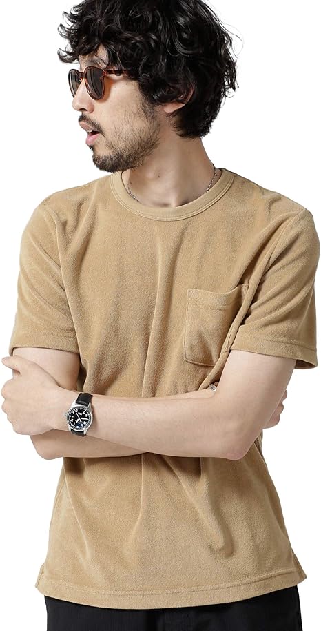 Amazon ナノユニバース ショートリングパイルｔシャツ メンズ キャメル L Tシャツ カットソー 通販