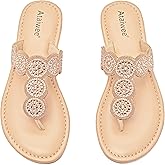 Ataiwee Women's Bohemian Bling Flat Slide Sandals - Casual Summer Thong Sandals with Rhinestone Decor, Rubber Sole, Lightweight & Comfortable for Casual Attire Strappy Sandals.