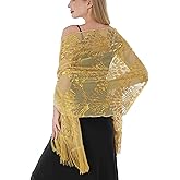 changyexi Shawls Wraps for Women, Sheer Chiffon Shawl for Formal Evening Dresses, Sparkly Sequined Tassel Weddings Cover Ups