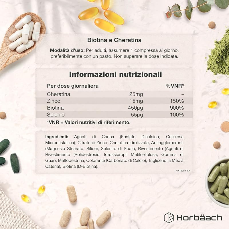 Biotina Cheratina e Zinco per Capelli - +1 Anno di Scorta - 400 Compresse