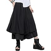 ellazhu Women's Loose Fit Wide Leg Pants with Side Pockets for Casual Lounge Wear Culottes Style GY2416 A