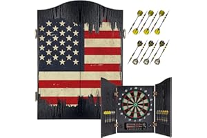 Yirinatek Electronic Dart Board, Decorative Dart Board Cabinet Set for Adults [12*Bronze Soft Tip Darts] [Cricket Game Mode]- Wooden Electric Dartboard Cabinet for Family Game Rooms
