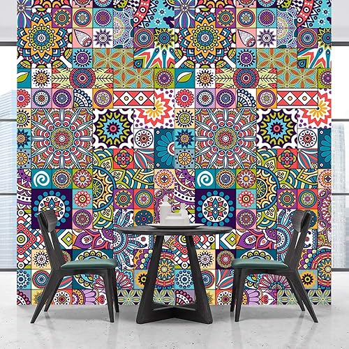 Amazon Com Mosaic Wallpaper Vintage Mosaic Wall Mural Flowers Mandala Removable Self Adhesive Wallpaper For Kitchen And Bathroom Eco Friendly Km Handmade