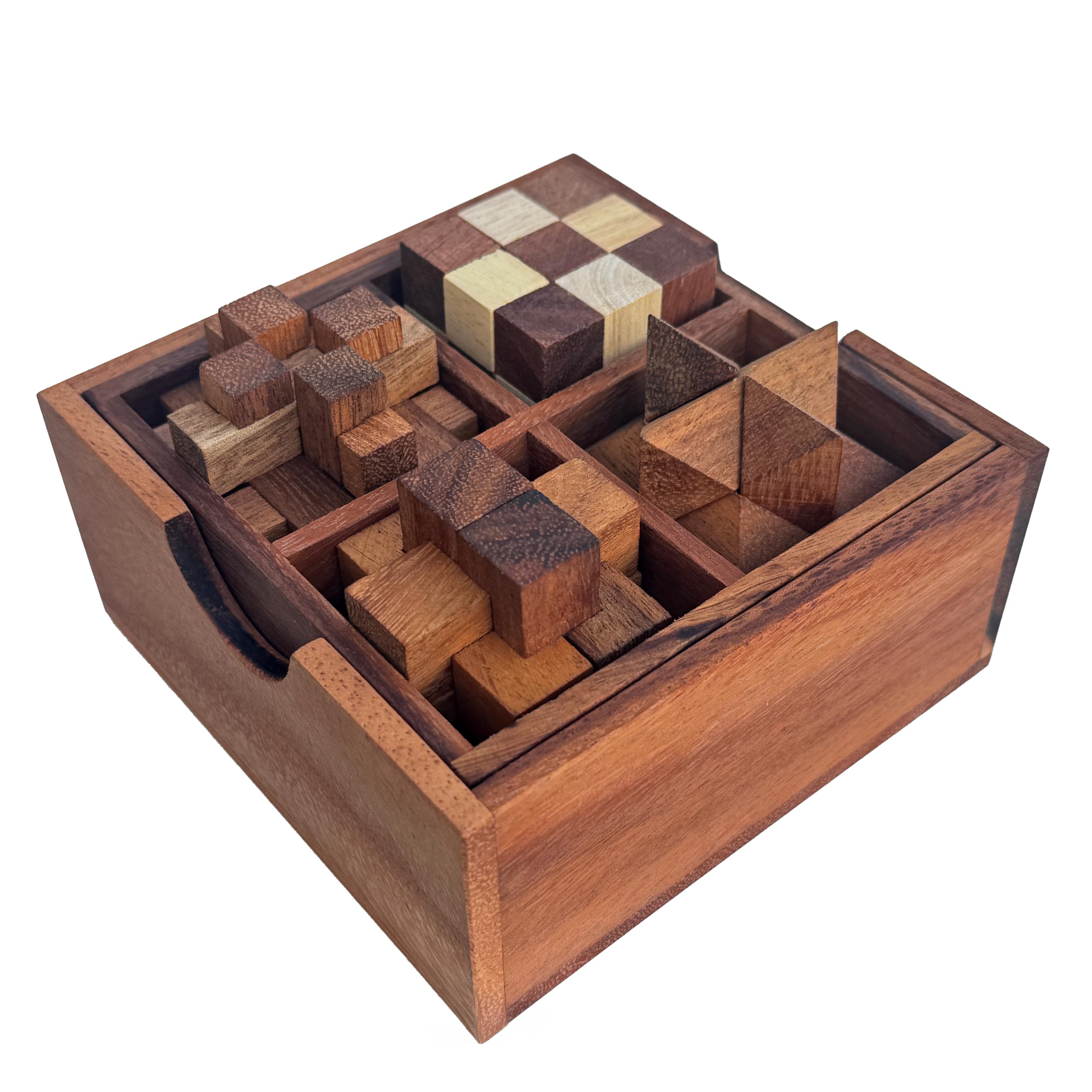 Engaging Wooden Puzzle Box Set: Tavor, Shooting star, Notched stick, and Snake cube. Intricate Brain Teasers for Adults & Teens - Master IQ Puzzles, Mind Games & Adult Puzzles with Storage Box