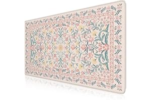 iCasso Pink Floral Desk Mat, Desk Pad, XXL Large Mouse Pad, Anti-Slip Big Mousepad with Stitched Edges, Computer Mouse Pads for Desktop for Women(Pink)