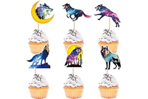 Ercadio 24 PCS Black Wolf Cupcake Toppers Silhouette Black Glitter Cupcake Topper Wolf Cupcake Decoration Picks Animal Theme for Baby Shower Kids Birthday Party Decoration Supplies
