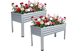 MGNO 2PCS Galvanized Raised Garden Bed Outdoor with Legs,48×18×32in Metal Elevated Raised Planter Box for Backyard, Patio, Balcony, 300lb Capacity,Silver…