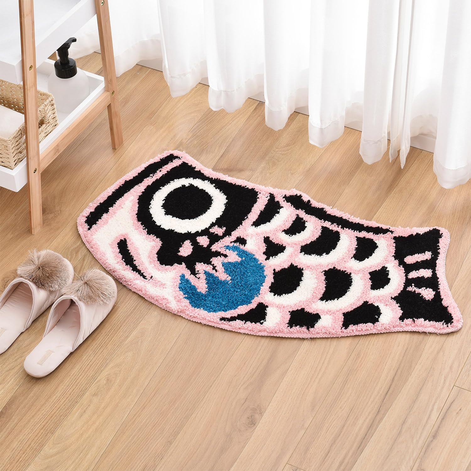 Cute Fish Bath Rug Mat Soft Non-Slip Bathroom Rug Japanese Style Koi Flag Floor Carpet for Shower Room, Water Absorbent Indoor Mats, Machine Washable 17.7"x33.4"(Black Pink) — image 1