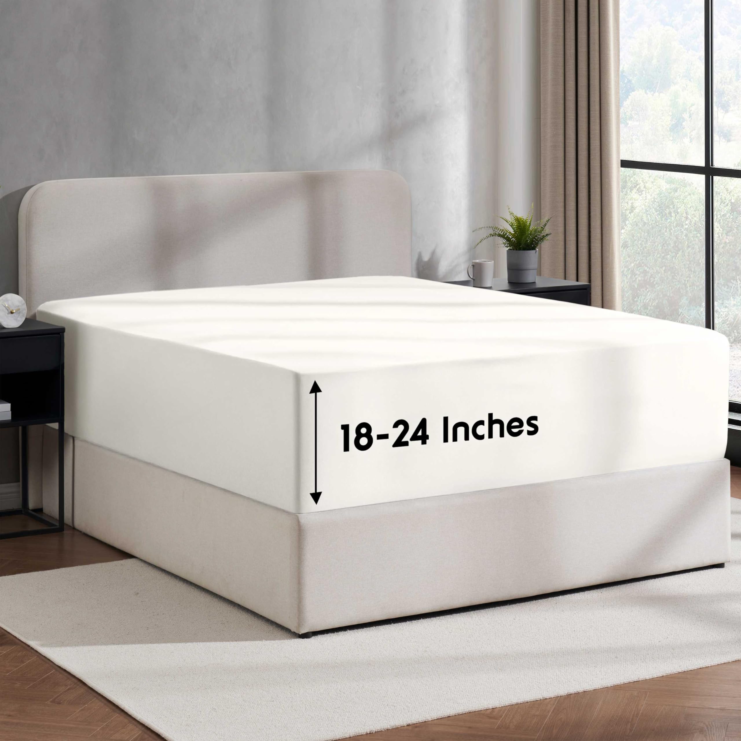 Photo 1 of Nestl Off White California King Fitted Sheet Extra Deep Pocket, Hotel Luxury Cal King Fitted Sheet Only Easily Fits 18 to 24 Inch Mattress, Super Soft, Wrinkle-Free, and Breathable with Corner Straps