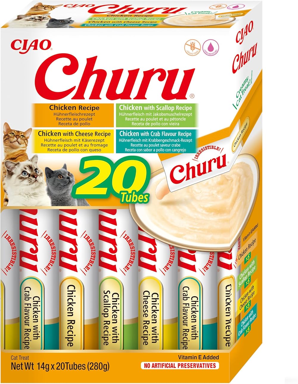 INABA Churu Cat Treat Chicken Variety Box 1 Pack 20 x 14g Soft & Creamy