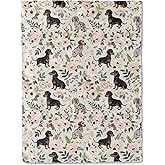 ainori Floral Dachshund Flannel Blanket - Adorable Puppy and Pastel Flower Throw,Gifts for Women & Dog Lovers, Ultra Soft & Warm,Lightweight,for Couch Bedroom Living Room Boho Decor 50x60in