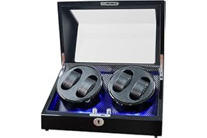 ORYX VISION Oryx 4 Watch Winder for Automatic Watches, Wooden Rotating Watch Case 5 Rotation Modes Setting Display Box with LED Light, Battery Operated or USB Powered Super Quiet Mabuchi Motor