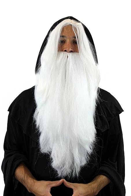 WIG ME UP ® - PW0210-P60 Perücke & Bart Set: Weißer Zauberer Hexer White Wizard