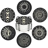 6-Pack Moon Phase Coasters Set with Holder - Absorbent Ceramic Drink Pads, Non-Slip Table Protectors for Coffee & Glasses