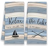 Xmsaitar Lake Boat Kitchen Towels Gifts Set of 2, Funny Paddles Oars Hand Towels for Bathroom, Rustic Decorative Dish Towels Decor for Lake House 16x24in