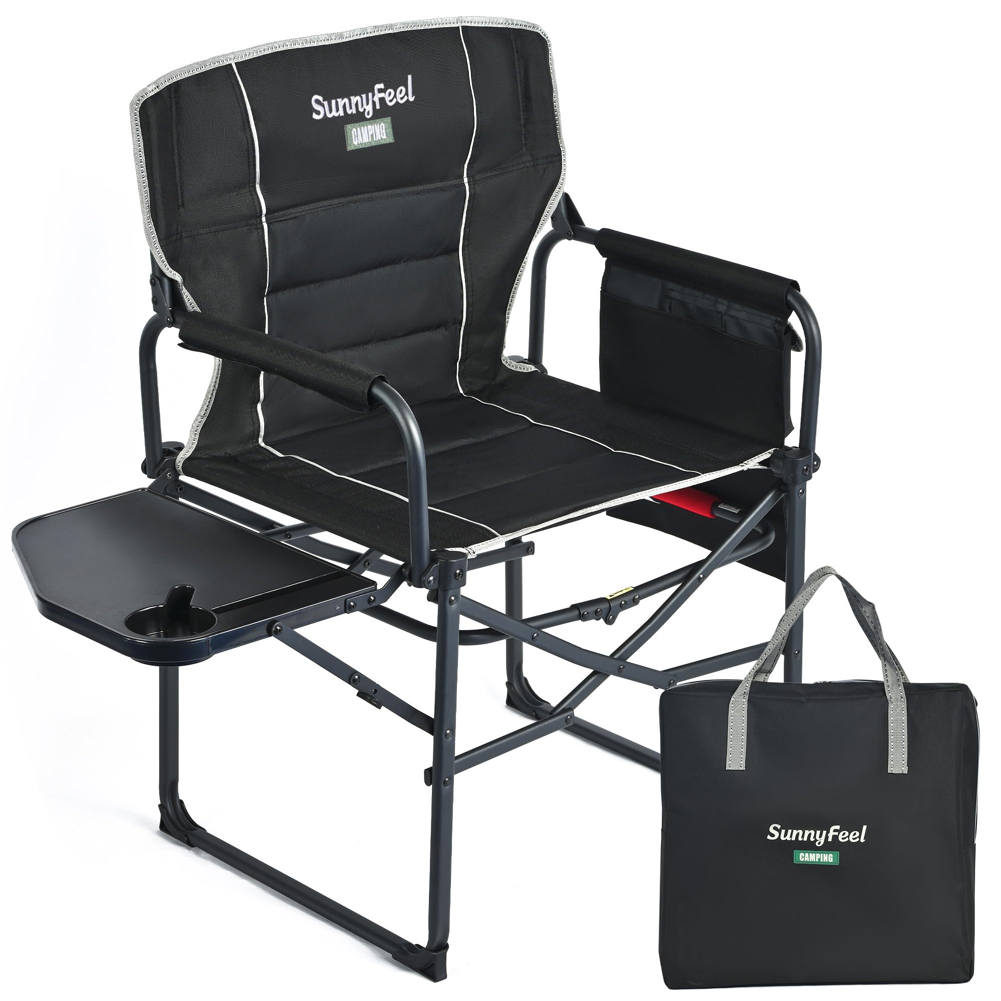 SUNNYFEEL Camping Directors Chair, Heavy Duty,Oversized Portable Folding Chair with Side Table, Pocket for Beach, Fishing,Trip,Picnic,Lawn,Concert Outdoor Foldable Camp Chairs Image