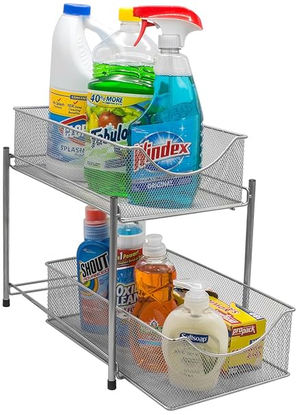 Buy Silver Sorbus 2 Tier Organizer Baskets With Mesh Sliding