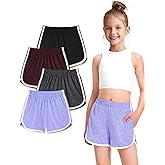 BOOPH 4 Packs Girls Shorts Quick Dry Kids Athletic Soccer Running Dolphin Shorts with Pockets