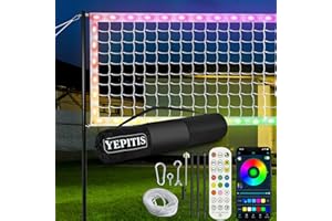 YepItIs LED Volleyball Net Set, Light Up 32x3FT Portable Volleyball Net Set Outdoor with Adjustable Height Poles & Remote, Glow in The Dark Heavy Duty Badminton Volleyball Net Set for Backyard