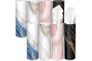 Car Tissue Holder, UBTKEY 8 Pack Car Tissues Cylinder, Round Tissue Boxes for Car, Round Tube Car Tissue Box Round Container for Home Bathroom Office (Marble Style)