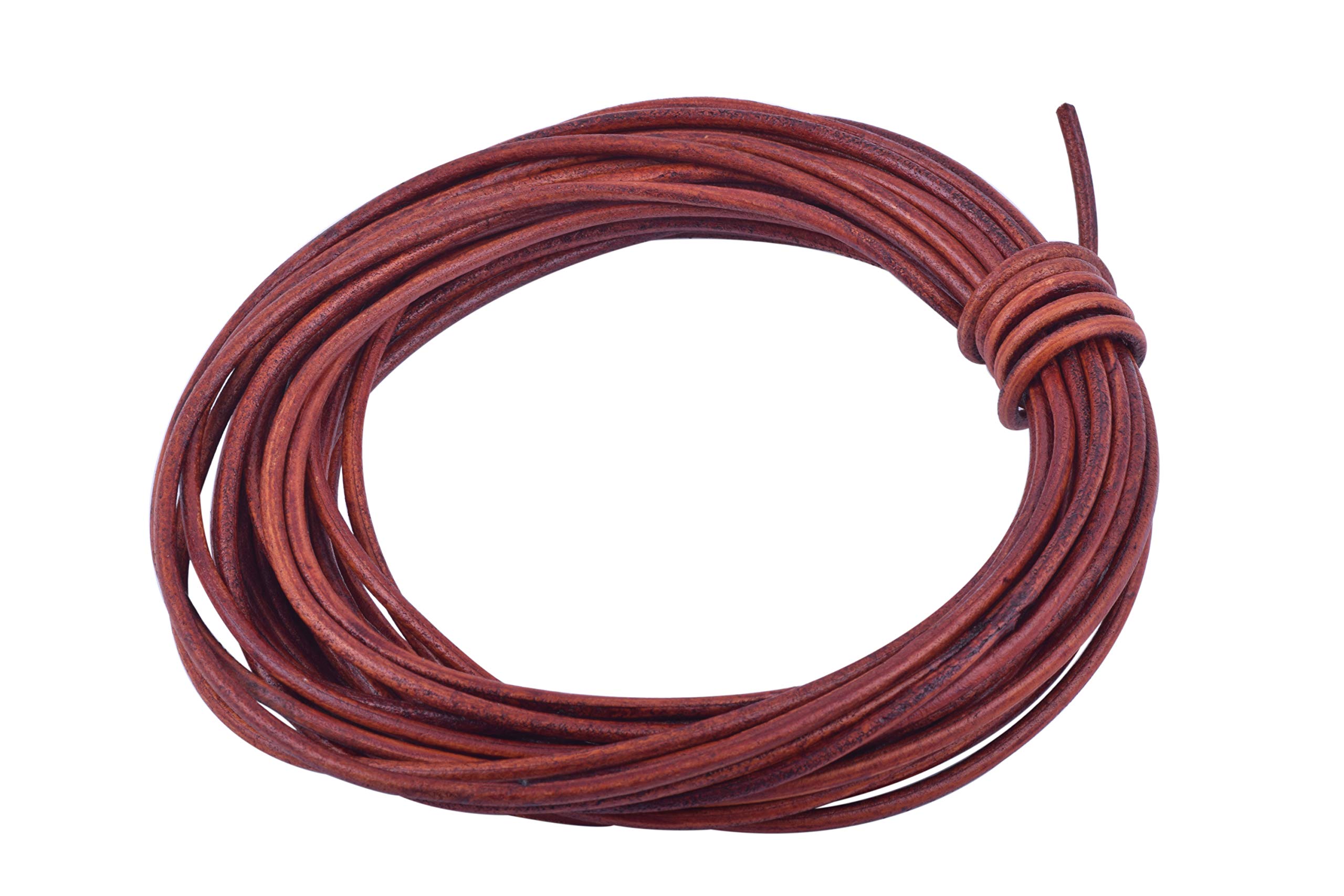 KONMAY 9.1 Meters 3.0mm Distressed Brown Round Real Leather Cord for Jewellery Making and Crafting