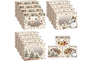 Eaasty 24 Pcs Christmas Cookie Boxes with Window Bulk 8.27 x 5.91 x 2.76 Inches Neutral Xmas Treat Boxes Bakery Gift for Holiday Party Favor Pastries, Cupcakes, Cookies, Donuts, Gift Wrapping(Neutral)