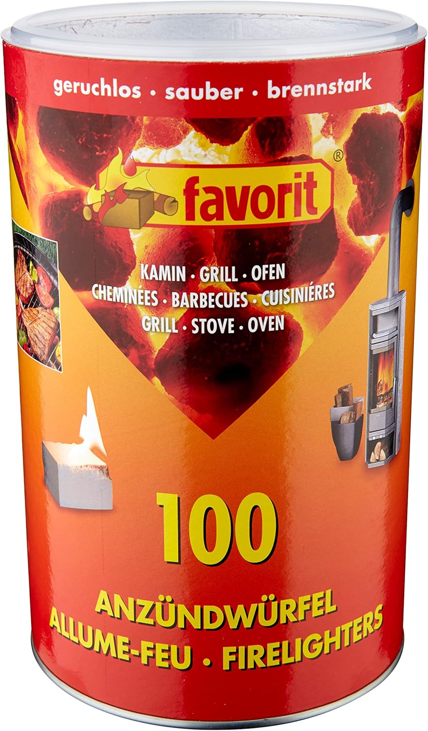 Favorit Anzündwürfel weiß, 100 Stück – Anzünder für Kamin, Grill und Ofen, in Vorratsdose – 1215