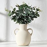 SIDUCAL Rustic Ceramic Farmhouse Flower Vase with 2 Handles, Terracotta Vase, Decorative Pottery Flower for Home Decor, Table, Wedding, Living Room, Shelf Decor, 7.3 Inch, White
