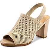 mysoft Women's Knit Chunky Block High Heels Elastic Slingback Open Toe 3 Inch Heeled Sandals