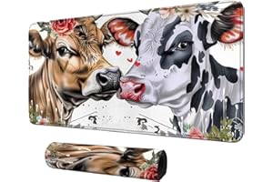 BFDHGQZC Cow with Flowers for MTG & TCG Playmat Mouse Pad, 24" x 14" Game Mat for MTG/RPG/CCG Trading Card Game Playmats Table Mat Perfect for Card Games Video Games Computer Office