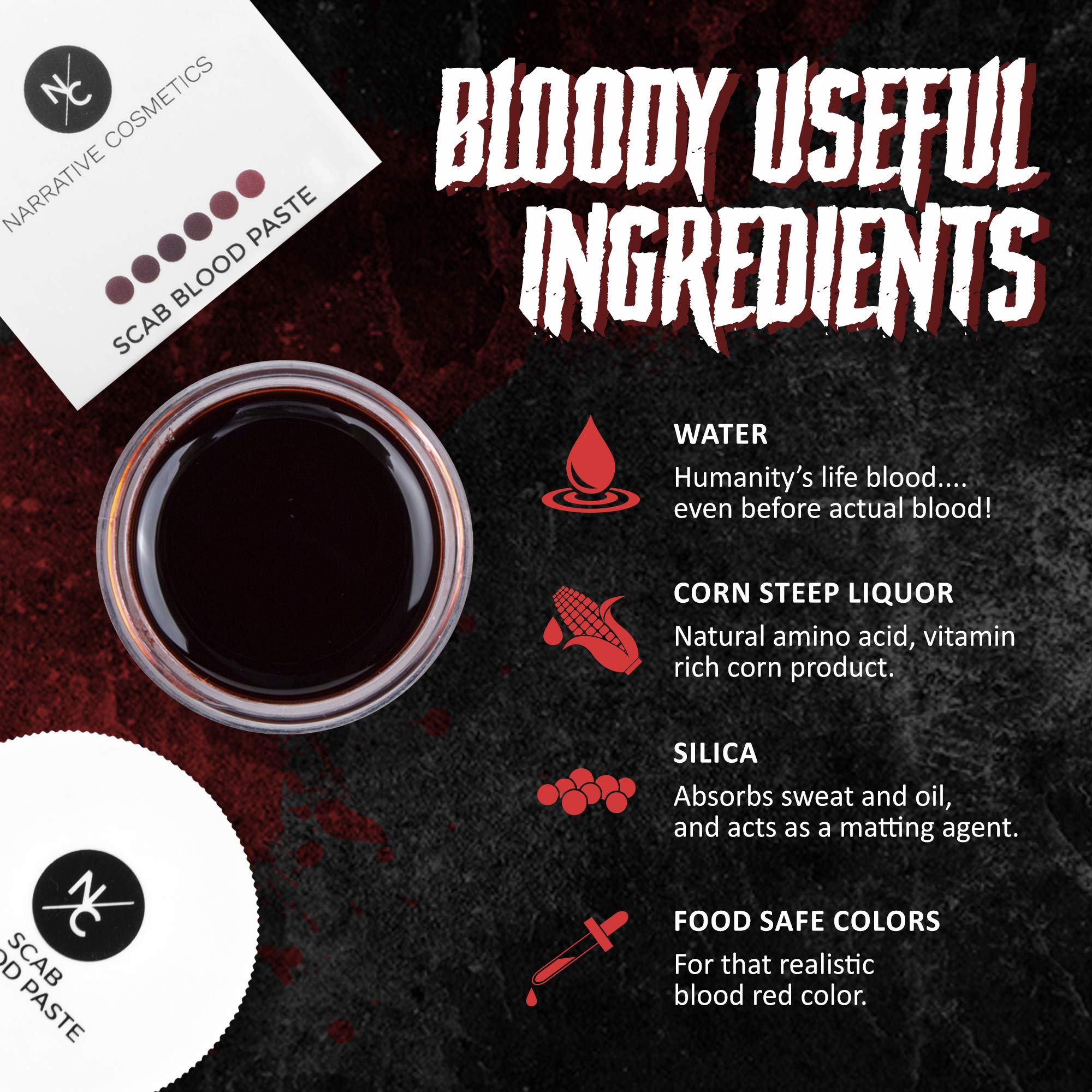 Narrative Cosmetics Scab Blood Paste, Professional SFX Theatrical Stage, Film, and Costume Makeup for Realistic Cuts and Wounds, 1 Oz.