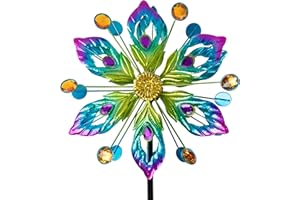 Venniy Peacock Wind Spinner,Double Wind Sculpture Metal Windmill for Yard Garden Decoration 56 * 14 Inch