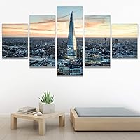 SIGNWIN 5 Panel Canvas Wall Art Cityscape Sunset for Home Decorations Ready to Hang - 60