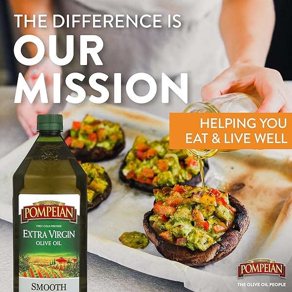 POMPEIAN SMOOTH EXTRA VIRGIN OLIVE OIL, CONTAINS POLYPHENOLS, FIRST COLD PRESSED, MILD AND DELICATE FLAVOR, PERFECT FOR SAUTEING & STIR-FRYING, NATURALLY GLUTEN-FREE, NON-GMO, 48 FL OZ, SINGLE BOTTLE