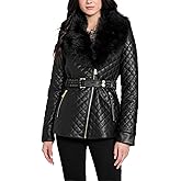 GUESS womens Oprah Fur Collar Diamond Faux Leather Jacket