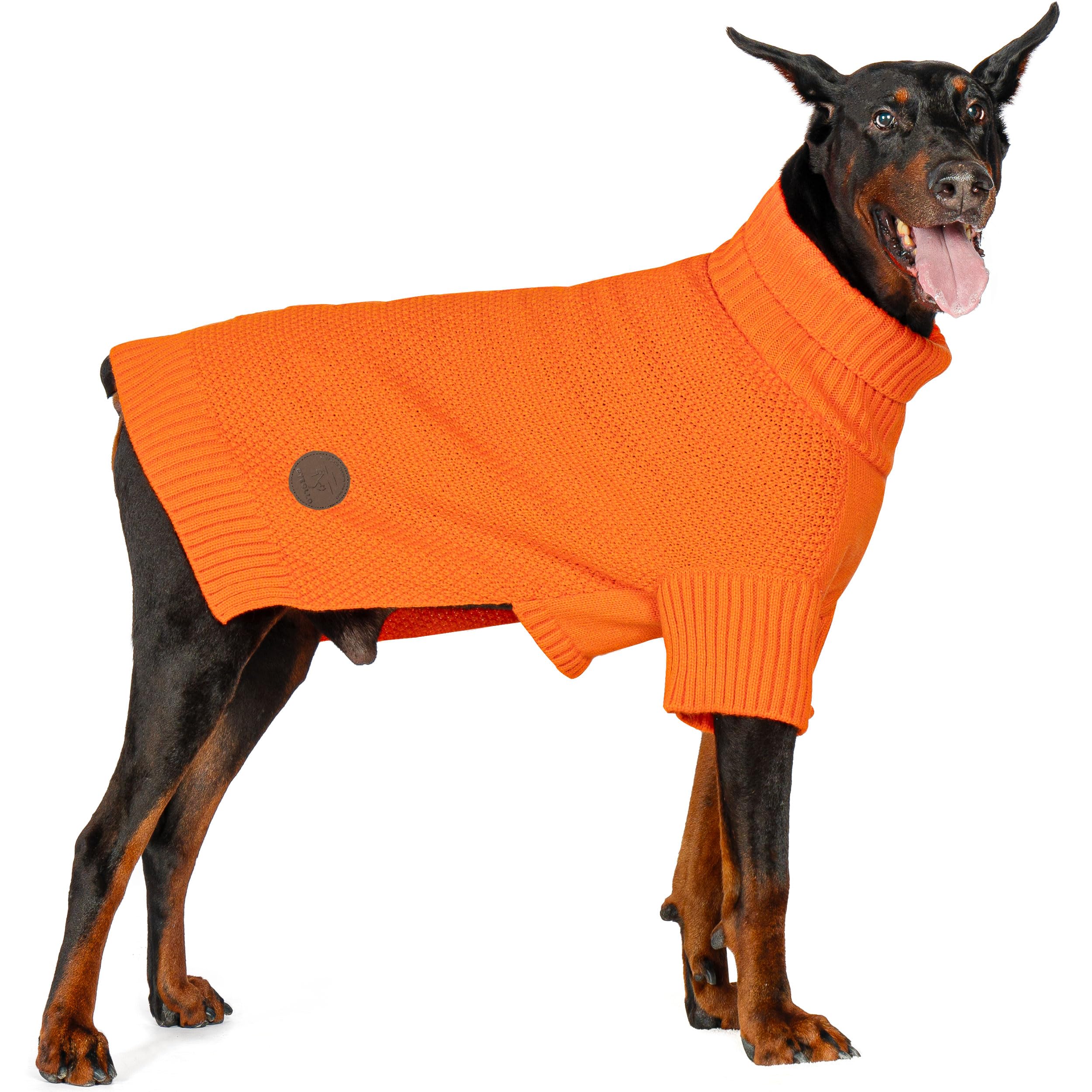 cyeollo Dog Sweater Pullover Turtleneck for Large Dogs, Classic Knitwear Fall Winter Cold Weather Pet Clothes Warm Pet Apparel Large Big Dog Sweaters, Orange 3XL Image