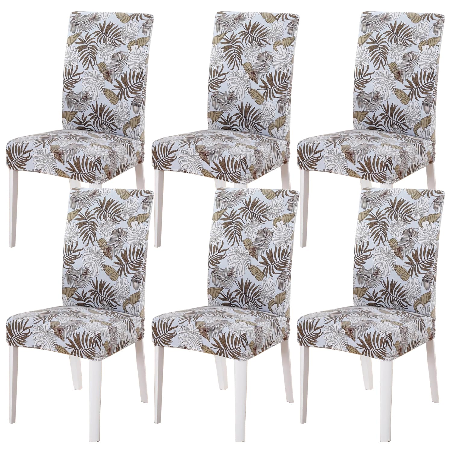 HZDHCLH Chair Covers Set of 4/6 Stretch Modern Chair Slipcovers for Dining Room Kitchen Wedding Party Washable Chair Protector(6pcs,Brown foliage plants)