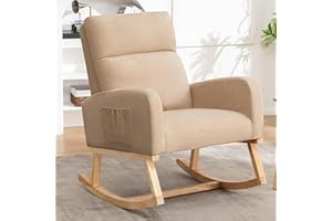 HCHAIRH Rocking Chair Nursery, Upholstered Fabricr Nursing Rocking Chairs with Soft High Back, Modern Nursery Glider Rocker for Mom Living Room, Bedroom, Camel