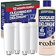 Roobi DeLonghi Compatible Cleaning Descaling Kit. Includes 1 Bottle of Descaling Solution and 4 DeLonghi Filters. Carbon Neutral DeLonghi Cleaner Descaler Kit. 1 Year Supply.