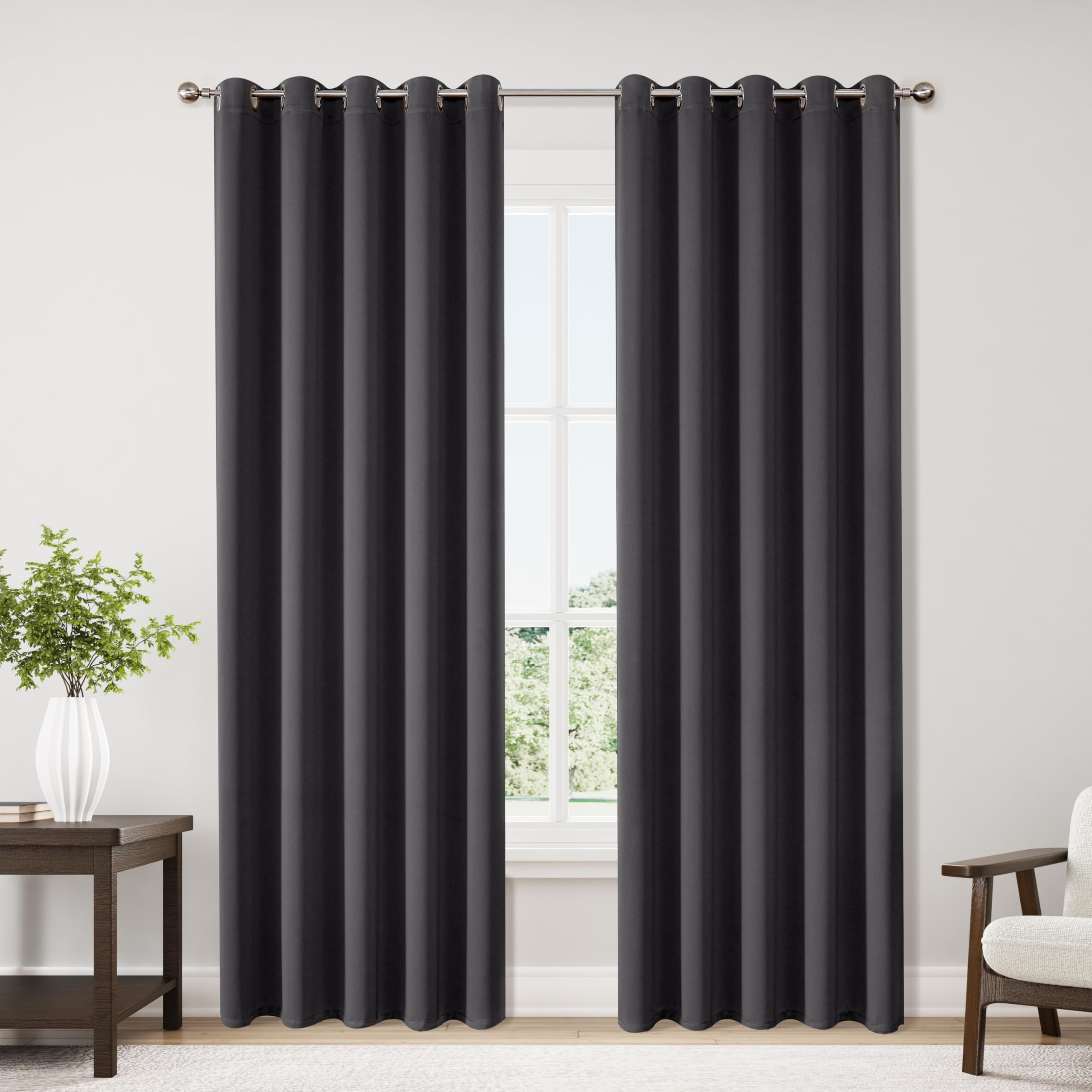 Photo 1 of ChrisDowa Blackout Curtains 70 inches Wide for Bedroom - 2 Panels Set Extra Wide Grommet Thermal Insulated Room Darkening Curtains for Living Room (Dark Grey, 70 x 84 Inch)
